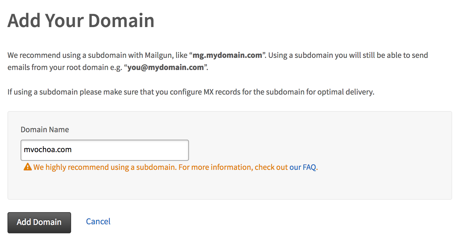 Formulario para añadir dominio a mailgun